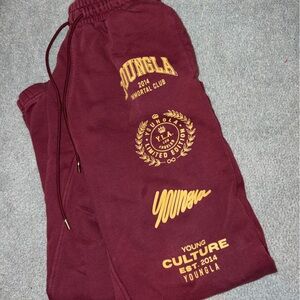 YoungLA Maroon Joggers with Gold Accents